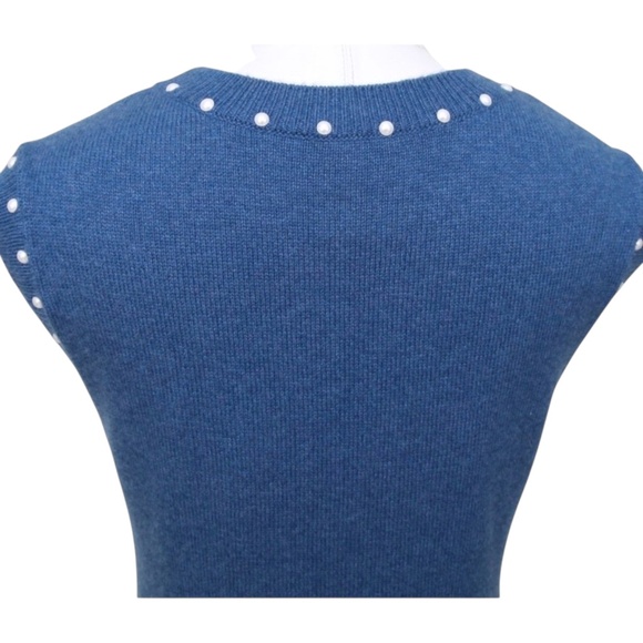 CHANEL Blue Sweater Dress Knit Pearls Shift Pockets Sleeveless Cashmere Sz 34 - Picture 8 of 10